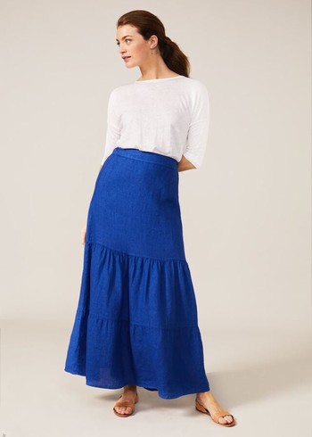 Phase Eight Arvinder Linen Tiered Skirts Deep Blue Australia | QO2814793